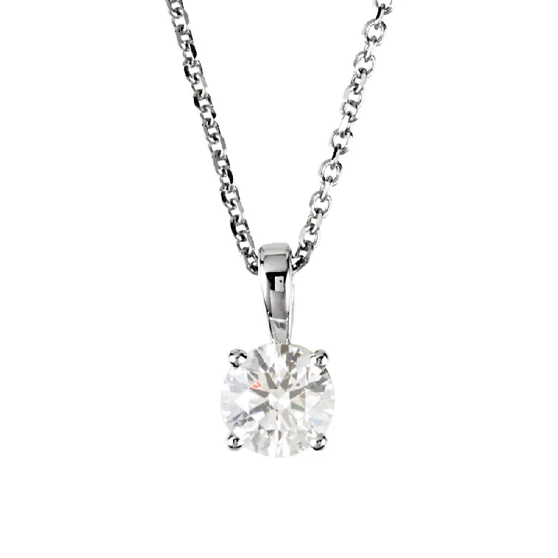 Simple Pendant Necklace for Day Wear-3/4 Carat Round Diamond Solitaire Necklace in 14k White Gold, 18 Inch