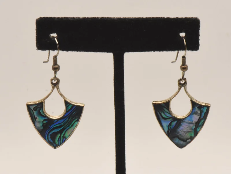 Elegant Earrings for Bridal Parties-Vintage Alpaca Blue Abalone Shell Dangle Earrings