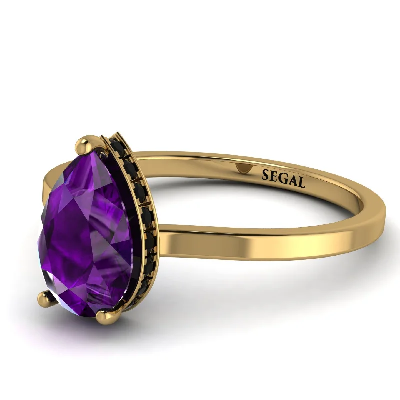 Trendy Gold Ring for Women-Hidden Halo Pear Amethyst Engagement Ring - Mary No. 307