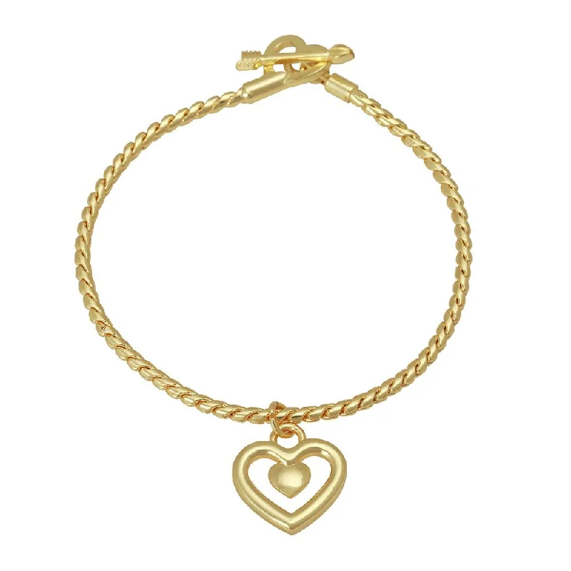 Vintage Gold Bangles for Brides-Mahi Valentine Crystal Heart Gold Plated Bracelet For Women