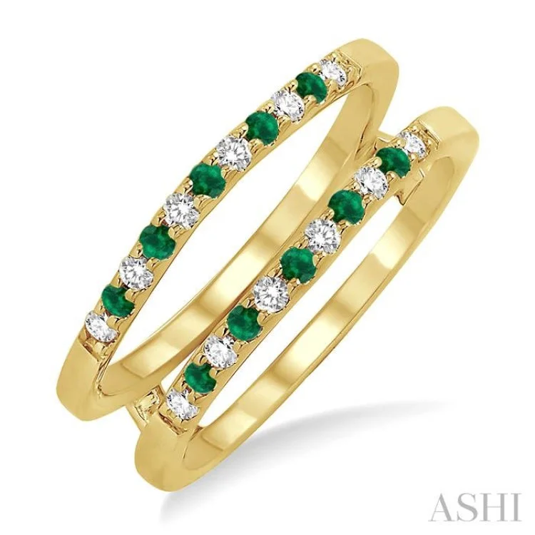 Classic Diamond Engagement Ring Set-1/6 ctw Round Cut Diamond and 1.45MM Emerald Insert Ring in 14K Yellow Gold