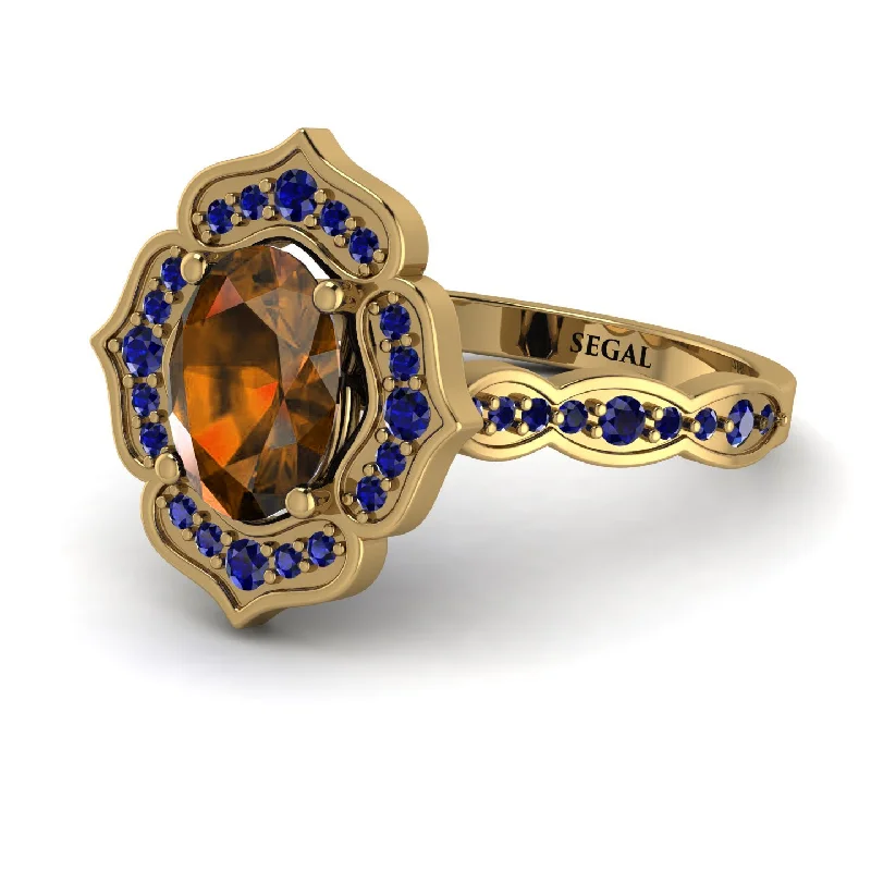 Chunky Gemstone Ring for Statement-Decorated Halo Oval Brown Diamond Engagement Ring - Faith No. 1113