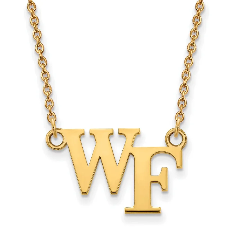 Colorful Stone Necklace for Summer-10k Yellow Gold Wake Forest U Small 'WF' Pendant Necklace