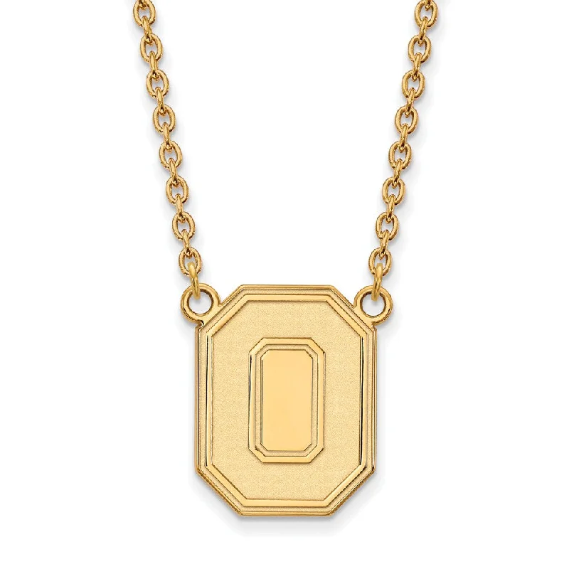 Stylish Necklace for Daily Wear-14k Gold Plated Silver Ohio State Large Pendant Necklace