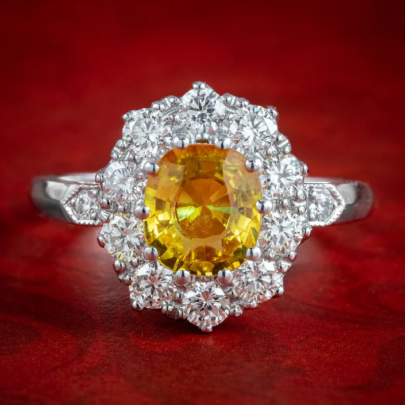 Vintage Sapphire Ring for Special Occasions-Edwardian Style Yellow Sapphire Diamond Cluster Ring 0.60ct Sapphire