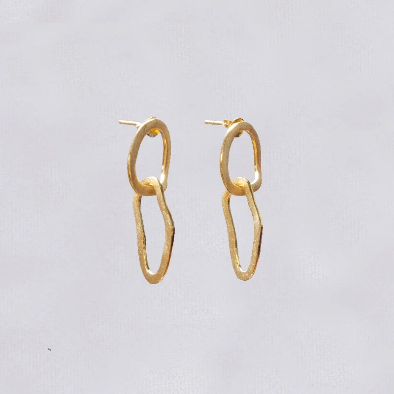 Large Statement Earrings-Double Oval Drop Stud Earrings