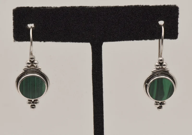 Custom Hoop Earrings for Women-VIntage Sterling Silver Malachite Earrings