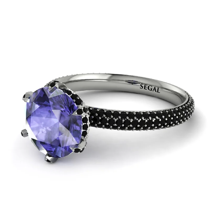 Beautiful Gold Wedding Ring for Her-Hidden Halo Round Tanzanite Engagement Ring - Ashley No. 209