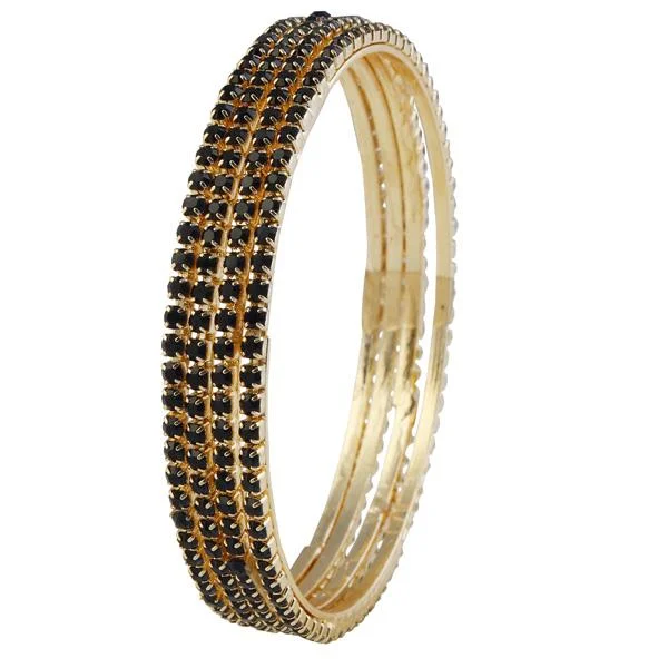 Classic Bangles with Floral Details-Urthn Black Stone Set Of 4 Bangle Sets - 1401610_2.6