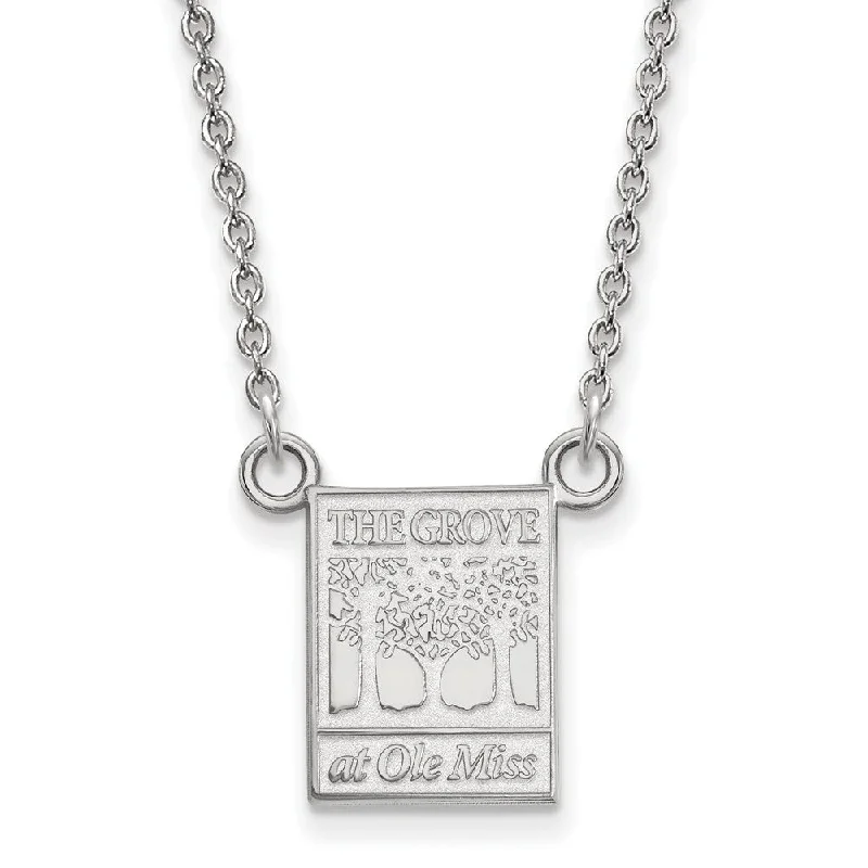 Crystal Bead Necklace for Casual Wear-10k White Gold U of Mississippi Small Pendant Necklace