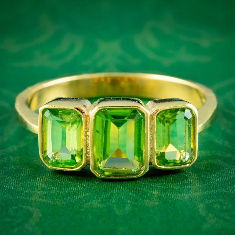 Simple Wedding Ring for Men-Art Deco Style Peridot Trilogy Ring 2.2ct Of Peridot