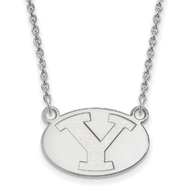 Necklaces with Initials-14k White Gold Brigham Young U Small Initial Y Pendant Necklace