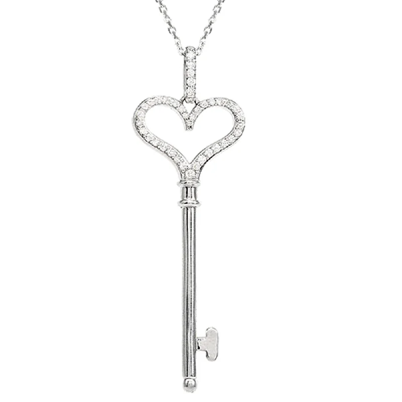 Pearl and Crystal Necklace for Weddings-Diamond Heart Key Necklace in Sterling Silver