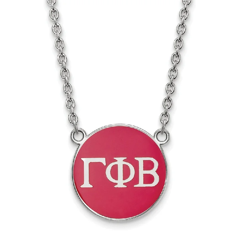 Gemstone Necklace for Evening Wear-Sterling Silver Gamma Phi Beta Large Red Enamel Disc Necklace