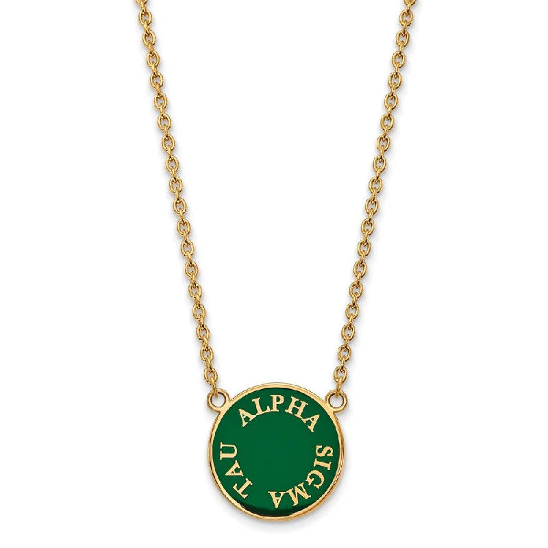 Gold Plated Necklace for Brides-14K Plated Silver Alpha Sigma Tau Large Enamel Disc Necklace