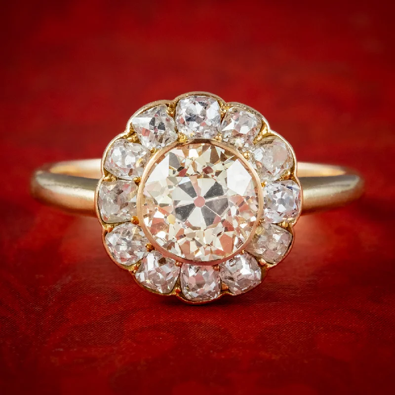 Elegant Vintage Wedding Band-Antique Victorian Fancy Diamond Daisy Cluster Ring 2.7ct Total