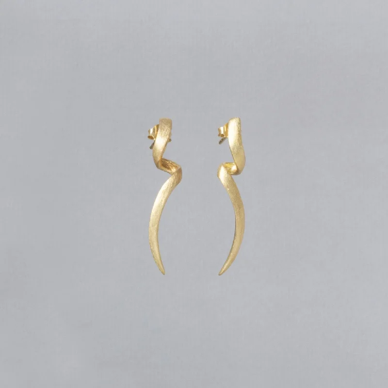 Bridal Earrings for Bride-to-be-Brushed Gold Plated Silver Twist Stud Earrings