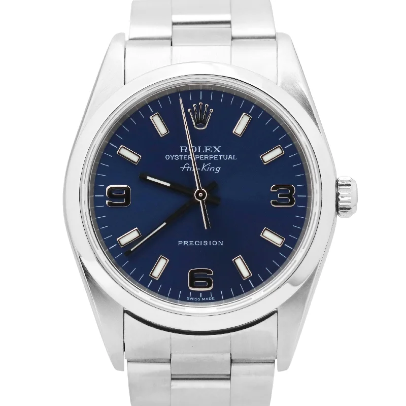 Elegant Smart Watches with Heart Rate Monitor-Rolex Oyster Perpetual Air-King BLUE 34mm Stainless Steel Oyster Watch 14000M