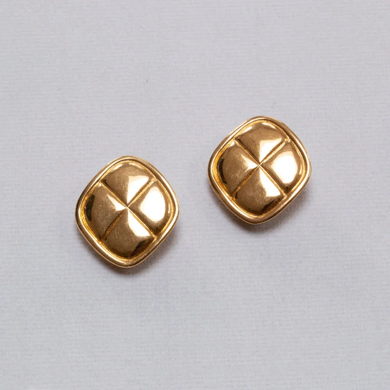 Drop Earrings for Formal Occasions-Vintage Gold Rhombus Clip-on Earrings