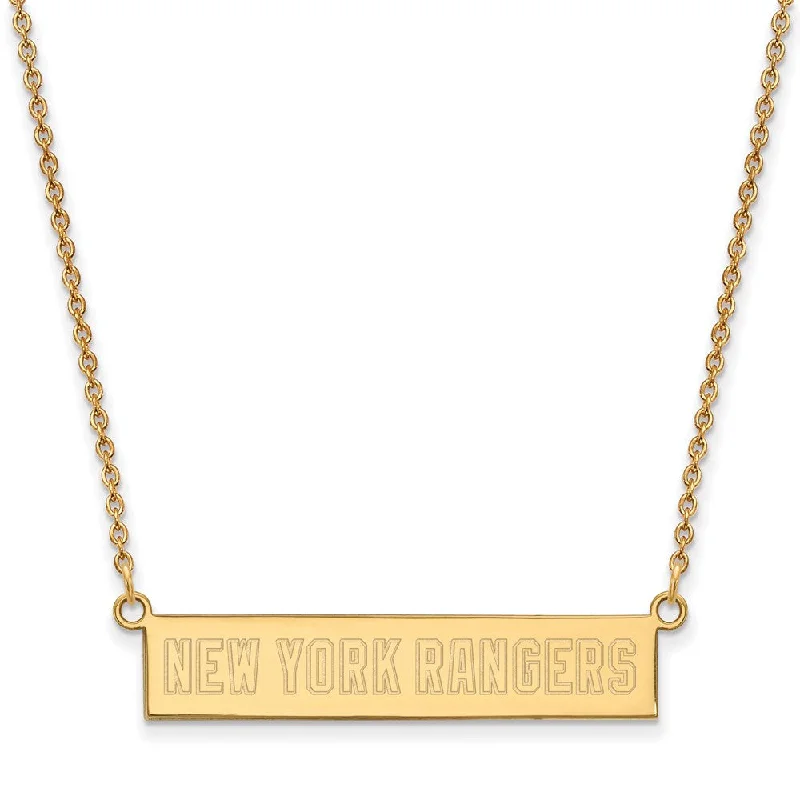 Sterling Silver Necklace with Pendant-SS 14k Yellow Gold Plated NHL New York Rangers SM Bar Necklace, 18 In