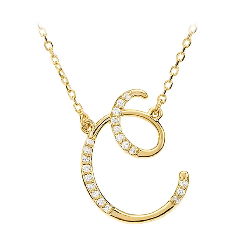 Luxury Chain Necklace for Women-1/10 Ctw Diamond 14k Yellow Gold Medium Script Initial C Necklace 17in