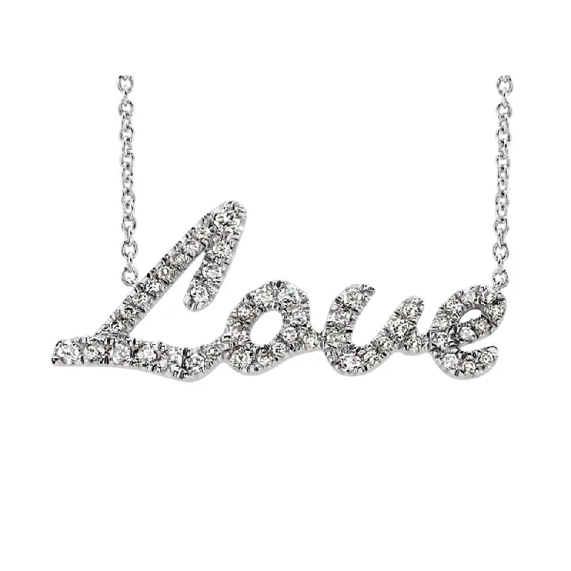 Customizable Necklace for Gifts-1/5 Ctw Diamond Love Script Necklace in 14k White Gold, 18 Inch