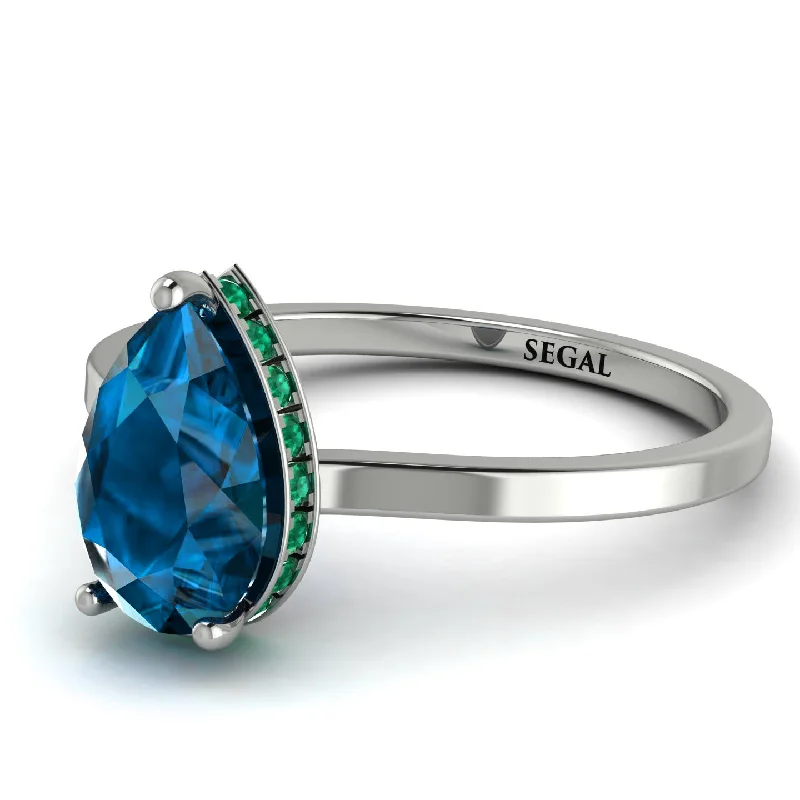 Silver Stackable Rings for Fashion-Hidden Halo Pear Blue Topaz Engagement Ring - Mary No. 506