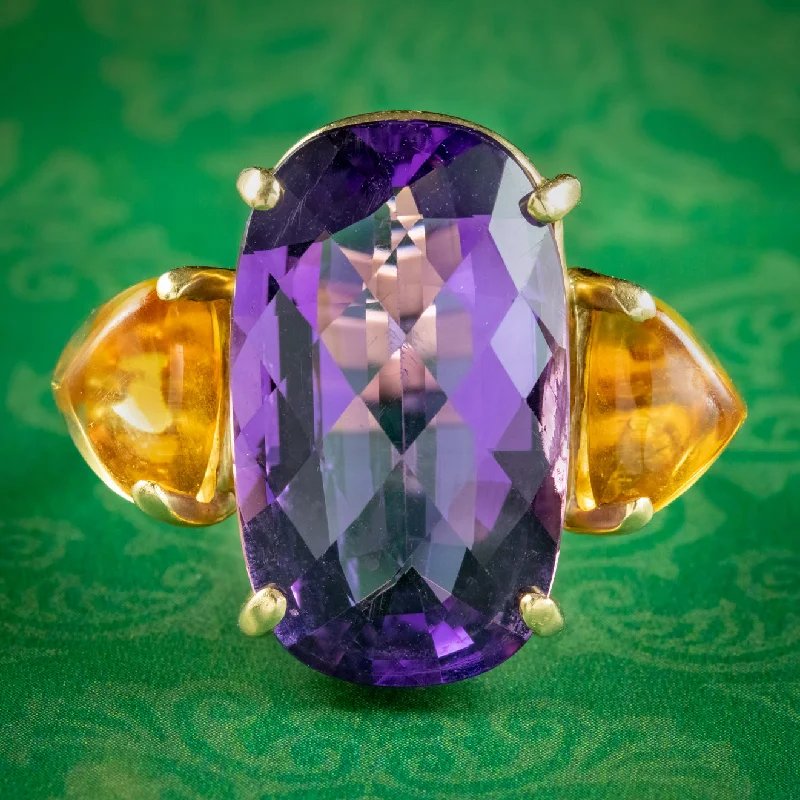 Sapphire Engagement Ring for Women-Vintage Amethyst Citrine Cocktail Ring 30ct Amethyst Circa 1970