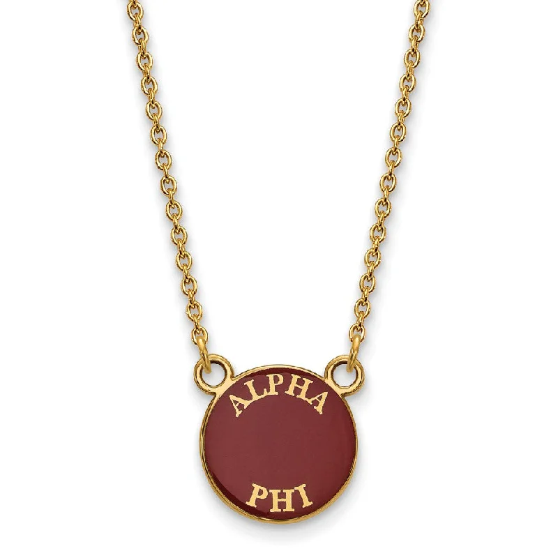 Simple Gold Necklace for Daily Wear-14K Plated Silver Alpha Phi Small Enamel Disc Necklace