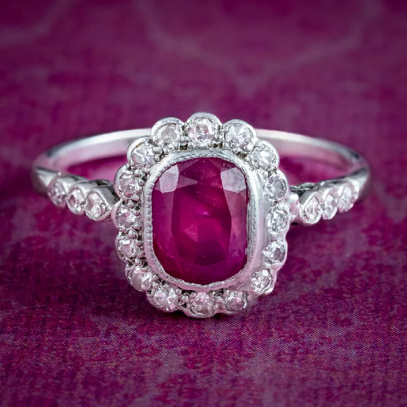 Engagement Ring with Diamonds and Sapphire-Antique Edwardian Ruby Diamond Cluster Ring 1ct Ruby