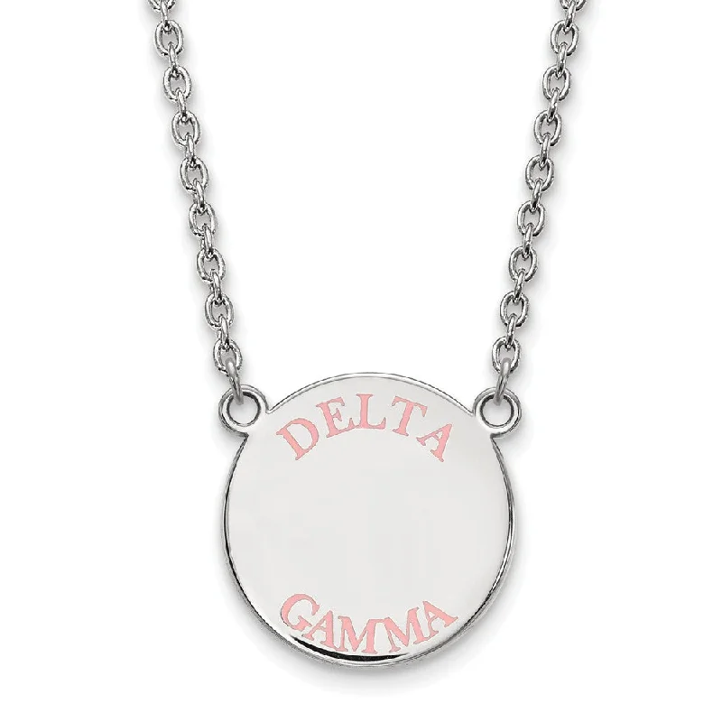 Luxurious Diamond Necklace-Sterling Silver Delta Gamma Large Pink Enamel Necklace