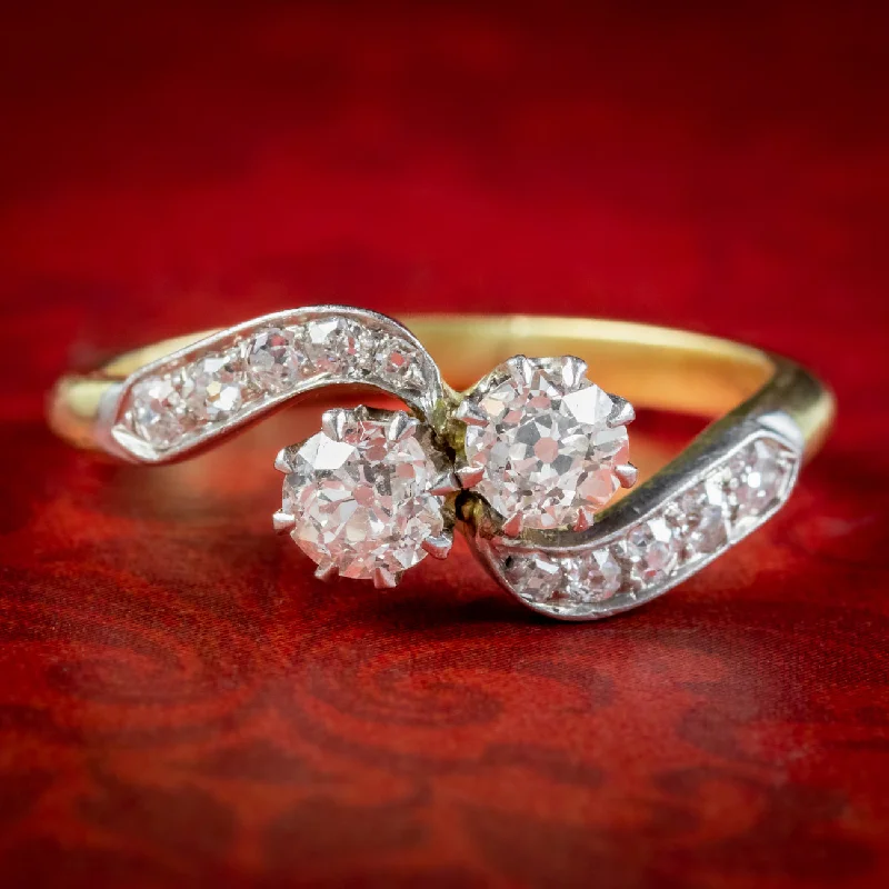 Silver Stackable Ring Set for Fashion-Antique Edwardian Diamond Toi Et Moi Twist Ring 0.66ct Of Diamond