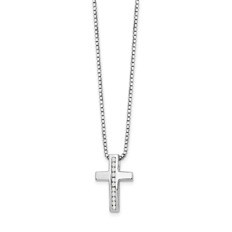 Trendy Gemstone Necklace-Diamond Cross Necklace in Rhodium Plated Silver, 18-20 Inch