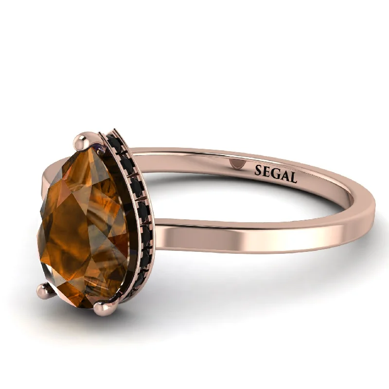 Sterling Silver Ring for Special Occasions-Hidden Halo Pear Brown Diamond Engagement Ring - Mary No. 1108