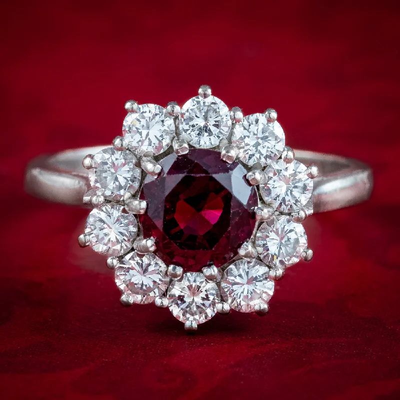 Designer Gold Ring for Engagement-Vintage Ruby Diamond Daisy Cluster Ring 1ct Ruby