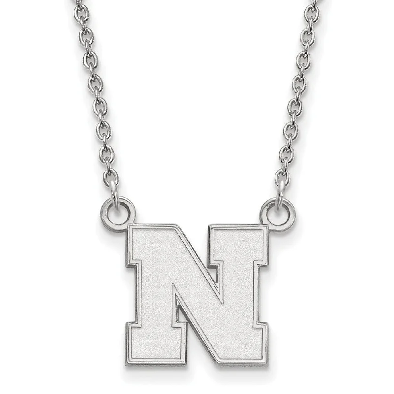 Black Necklace for Fashionable Women-10k White Gold U of Nebraska Small Initial N Pendant Necklace