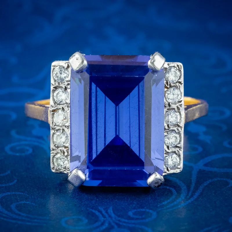 Custom Name Ring for Personal Touch-Art Deco Style Blue CZ Tanzanite Cocktail Ring