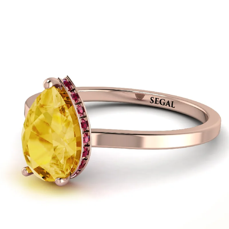 Fashionable Stackable Rings for Women-Hidden Halo Pear Citrine Engagement Ring - Mary No. 611