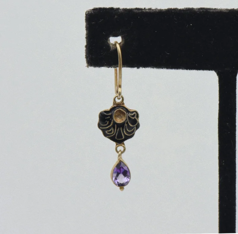 Vintage Drop Earrings for Women-UNMATCHED Vintage Gold Tone Amethyst Sterling Silver Dangle Earring - MISSING STONE