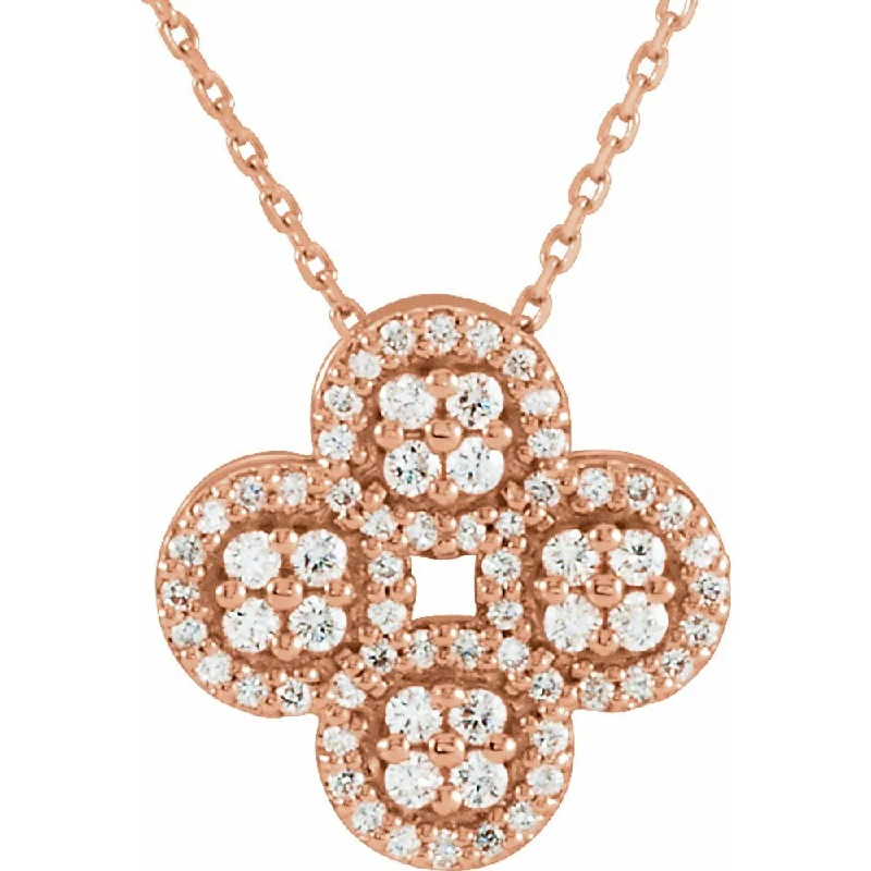 Classic Necklace for Women-14k Yellow, White or Rose Gold 1/2 Ctw Diamond Clover Necklace, 18 In