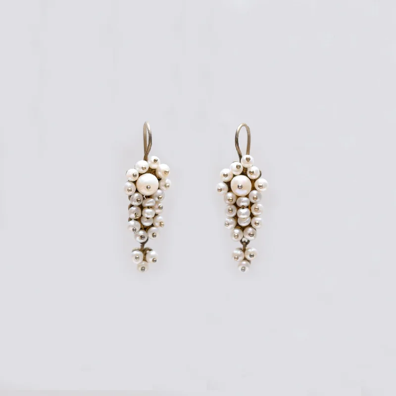 Simple Silver Drop Earrings-Vintage Gold Plated Earrings with Pearls