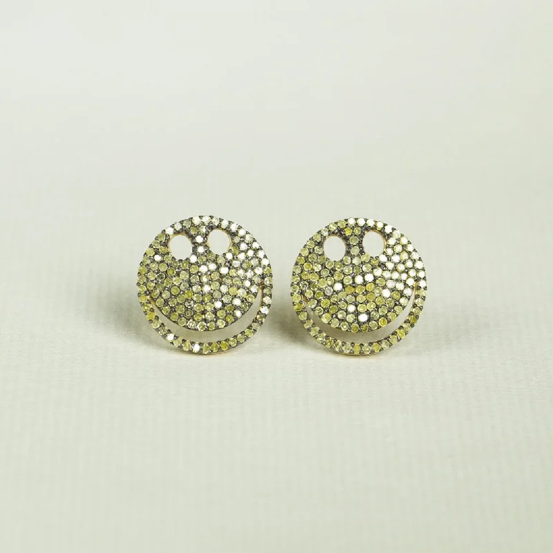 Minimalist Gold Earrings-Yellow Diamond Smiley Face Stud Earrings