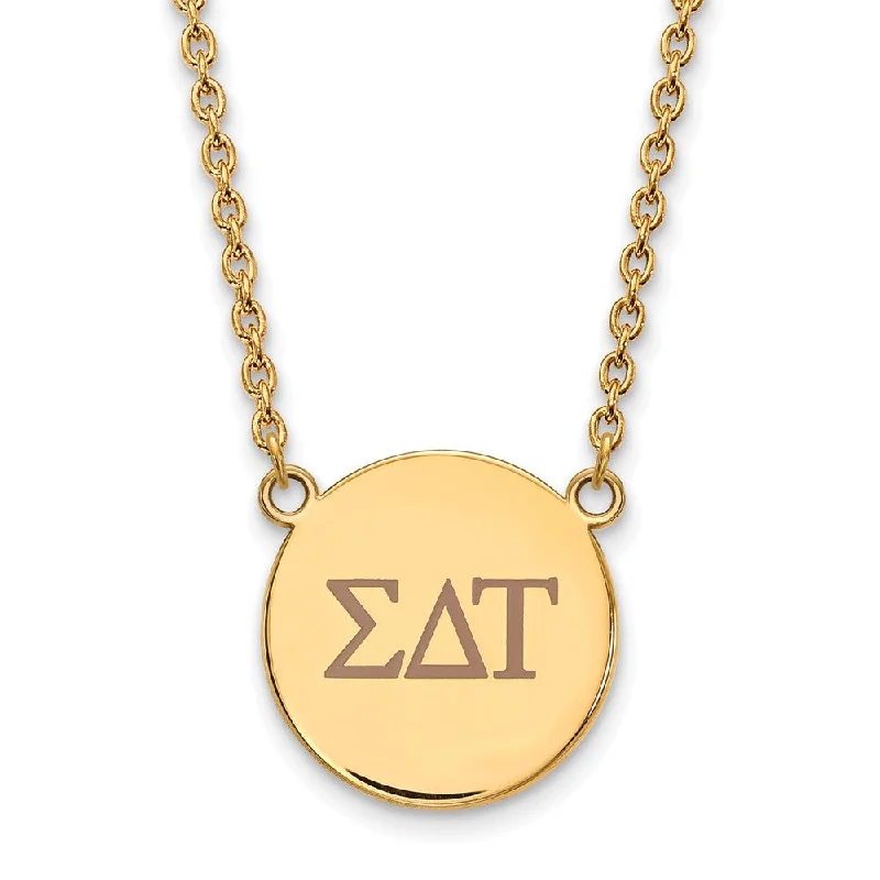 Personalized Heart Necklace for Moms-14K Plated Silver Sigma Delta Tau Lg Tan Enamel Greek Letters Necklace