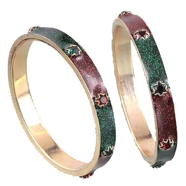 Classic Rose Gold Bangles for Weddings-Kriaa Gold Plated Meenakari Bangle Set - 1401125_2.6