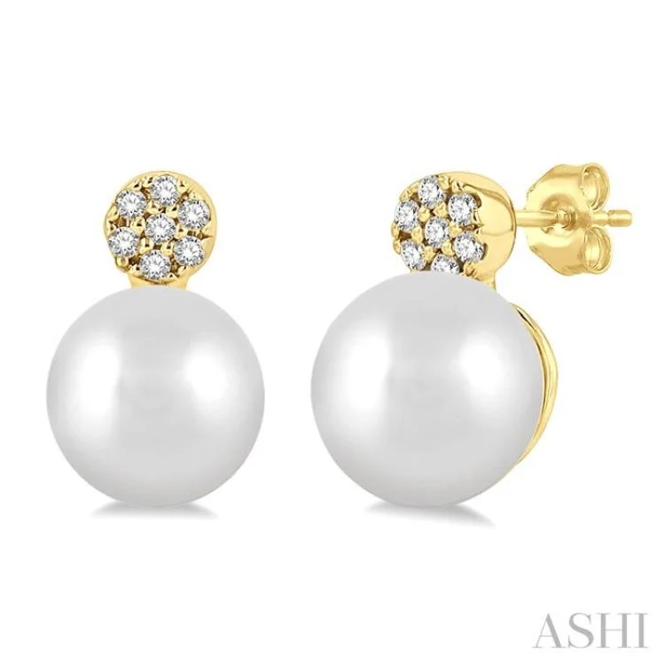 Elegant Gold Stud Earrings-1/20 ctw Petite 5.5MM Cultured Pearls and Round Cut Diamond Fashion Earring in 10K Yellow Gold