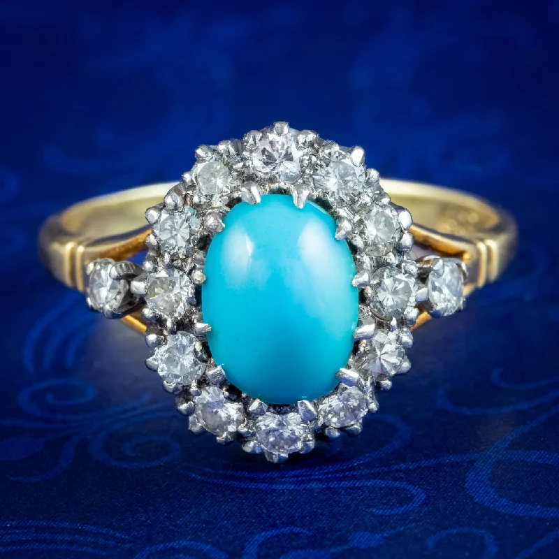 Birthstone Ring for Custom Jewelry-Vintage Turquoise Diamond Cluster Ring Dated 1968