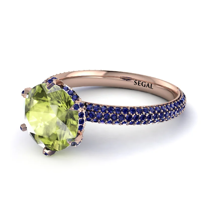 Elegant Silver Engagement Ring-Hidden Halo Round Peridot Engagement Ring - Ashley No. 714