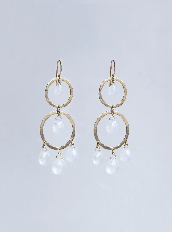 Drop Earrings for Formal Occasions-Gold Circle Drop Earrings with Moonstones