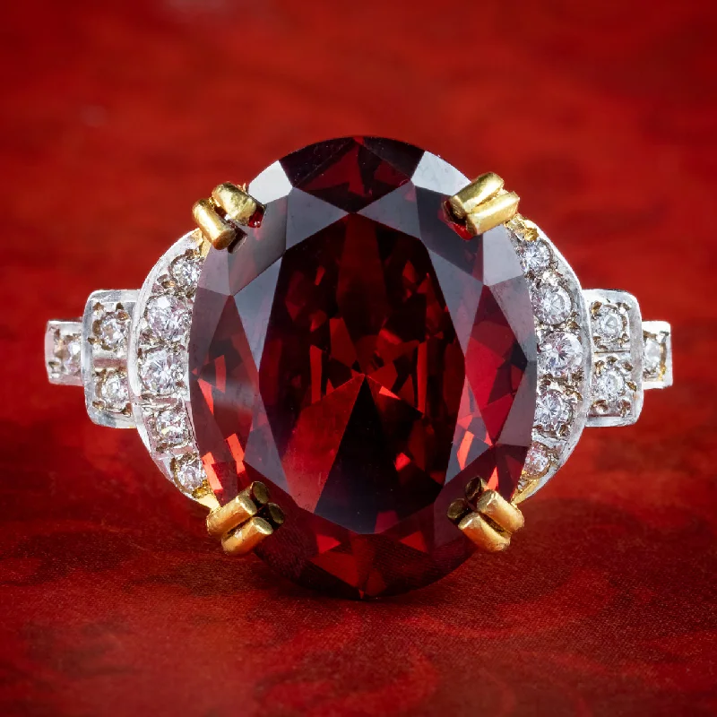 Vintage Diamond Ring for Women-Art Deco Style Garnet Cz Cocktail Ring 15.5ct Garnet