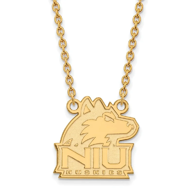 Layered Necklace with Multiple Charms-14k Yellow Gold Northern Illinois U Large Pendant Necklace